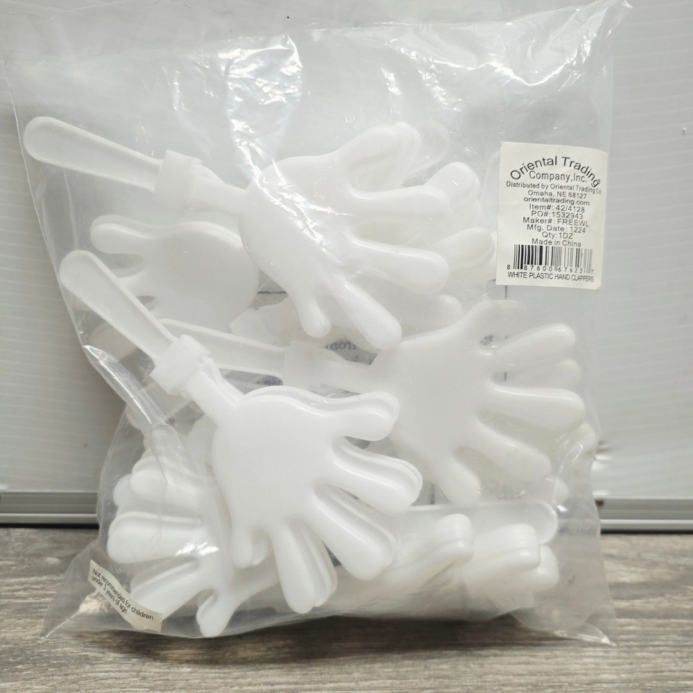 Oriental Trading White Plastic Hand Clappers 12 Count Bulk Noisemakers 42/4128